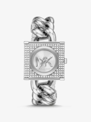 MK4718 - Mini Lock Pavé Silver-Tone Chain Watch SILVER