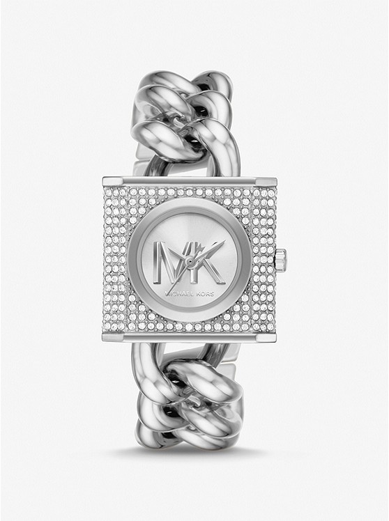 MK MK4718 Mini Lock Pavé Silver-Tone Chain Watch SILVER