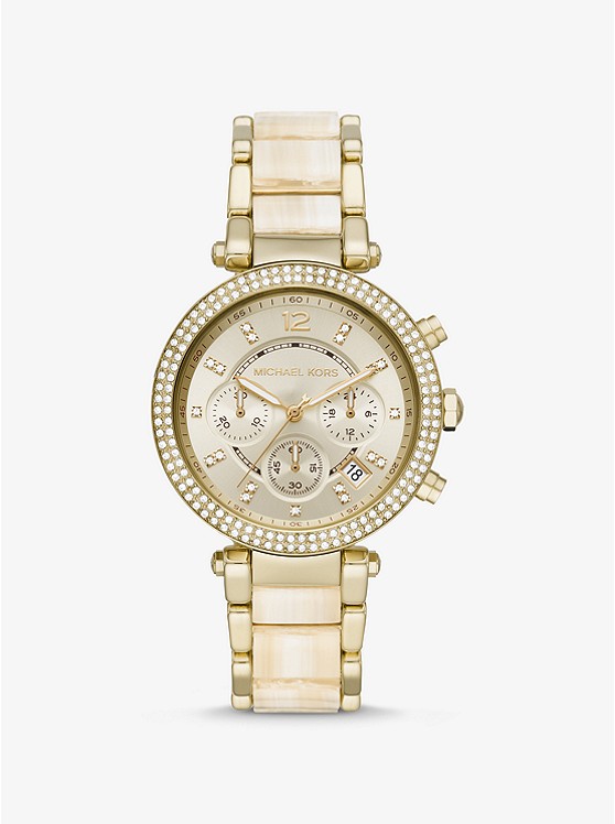 MK MK6831 Oversized Parker Gold-Tone and Acetate Watch GOLD