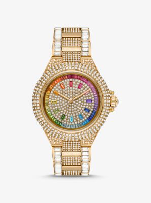 MK6886 - Limited Edition Oversized Camille Rainbow Pavé Gold-Tone Watch RAINBOW