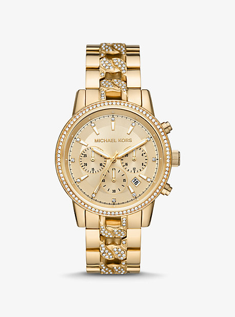 MK6937 - Oversized Ritz Pavé Gold-Tone Curb Link Watch GOLD
