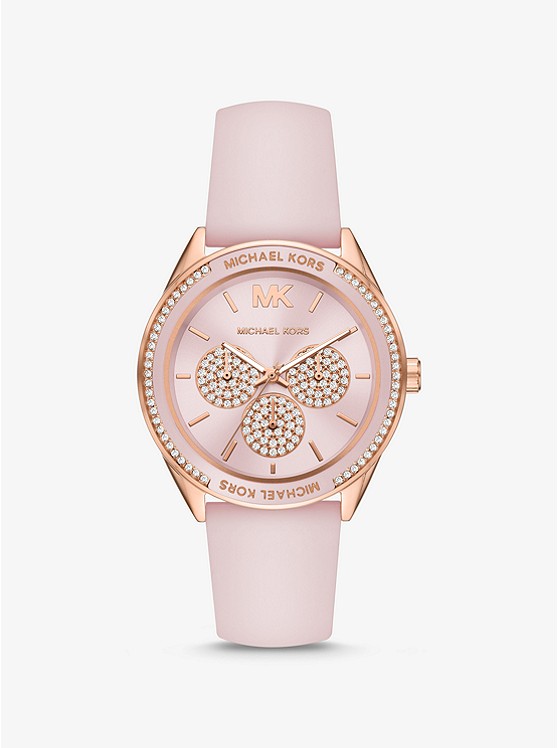 MK MK6946 Oversized Sport Rose Gold-Tone and Silicone Watch PINK