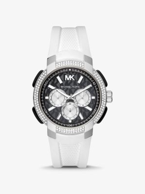 MK6947 - Oversized Pavé Silver-Tone and Silicone Sport Watch WHITE