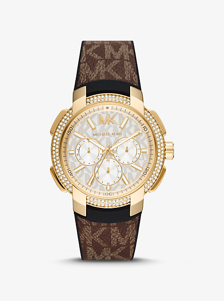 MK6948 - Oversized Pavé Gold-Tone and Logo Sport Watch BROWN