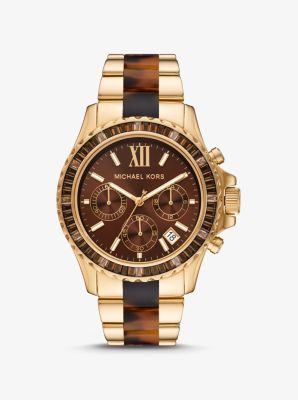 MK6973 - Oversized Everest Pavé Gold-Tone and Acetate Watch TORTOISE