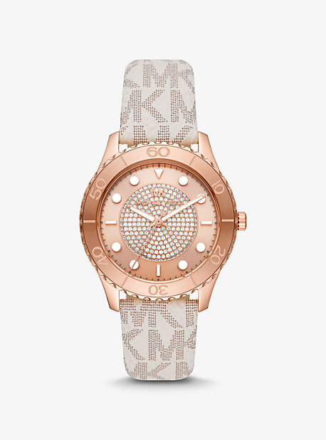 MK6980 - Oversized Runway Dive Pavé Rose Gold-Tone and Logo Watch VANILLA