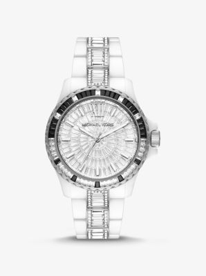 MK7189 - Limited-Edition Oversized Everest Pavé Silver-Tone and Ceramic Watch WHITE