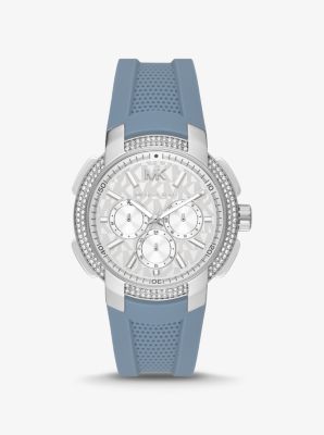 MK7220 - Oversized Sydney Pavé Silver-Tone and Silicone Watch CHAMBRAY