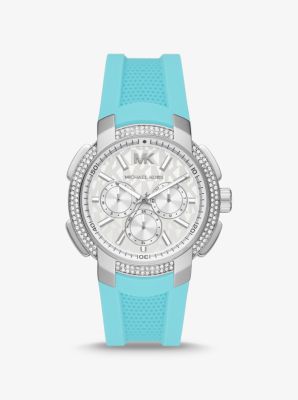 MK7246 - Oversized Sydney Pavé Silver-Tone and Silicone Watch TURQUOISE