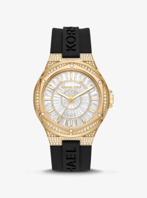 MK7247 - Oversized Lennox Pavé Gold-Tone and Silicone Watch BLACK