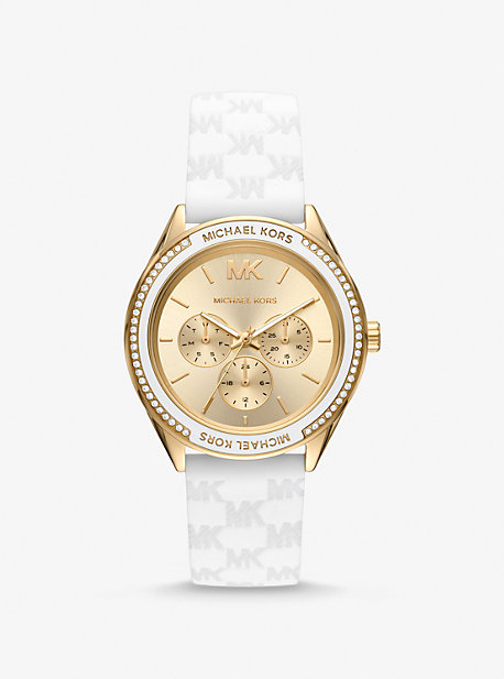 MK7267 - Oversized Jessa Gold-Tone and Embossed Silicone Watch WHITE