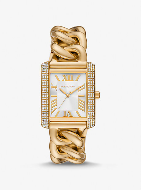 MK7300 - Oversized Emery Pavé Gold-Tone Curb Link Watch GOLD