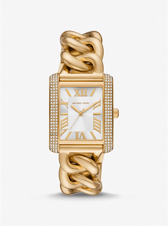MK MK7300 Oversized Emery Pavé Gold-Tone Curb Link Watch GOLD