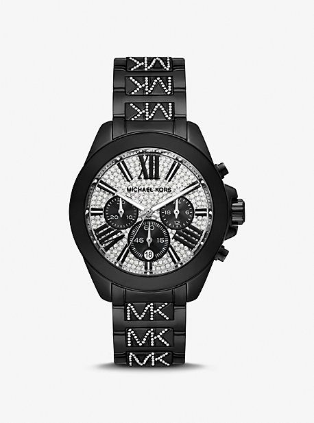 MK7306 - Oversized Wren Pavé Logo Black-Tone Watch BLACK