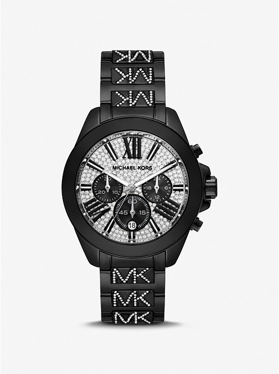 MK MK7306 Oversized Wren Pavé Logo Black-Tone Watch BLACK