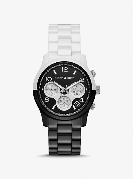 MK7330 - Slim Runway Two-Tone Ceramic Watch BLACK/WHITE