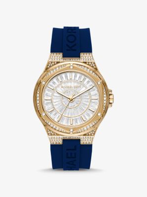 MK7333 - Oversized Lennox Pavé Gold-Tone and Silicone Watch NAVY