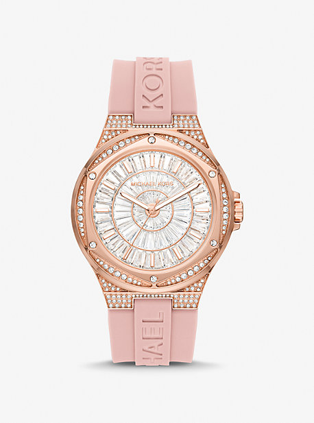 MK7334 - Oversized Lennox Pavé Rose Gold-Tone and Silicone Watch BLUSH