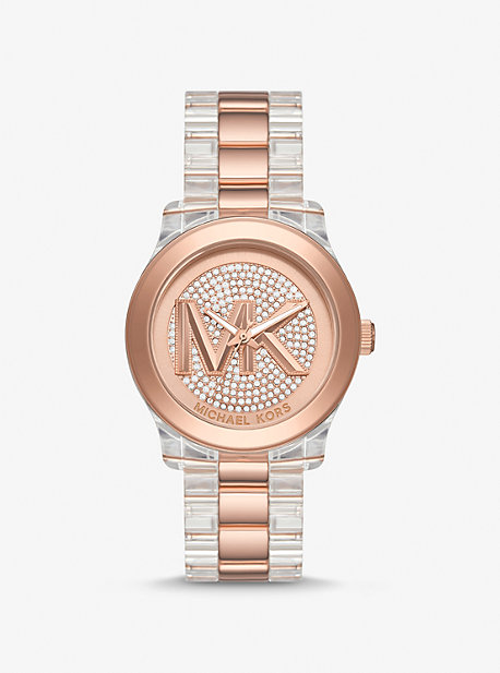 MK7355 - Runway Pavé Rose Gold-Tone and Acetate Watch CLEAR