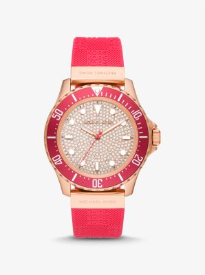 MK7359 - Oversized Slim Everest Pavé Rose-Gold Tone and Embossed Silicone Watch GERANIUM