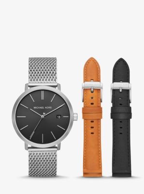MK8736 - Oversized Blake Silver-Tone Mesh and Leather Interchangeable Watch Set SILVER