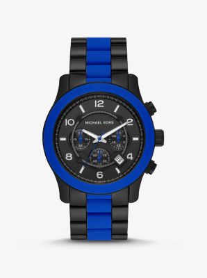 MK8756 - Oversized Runway Black-Tone and Silicone Watch BLUE