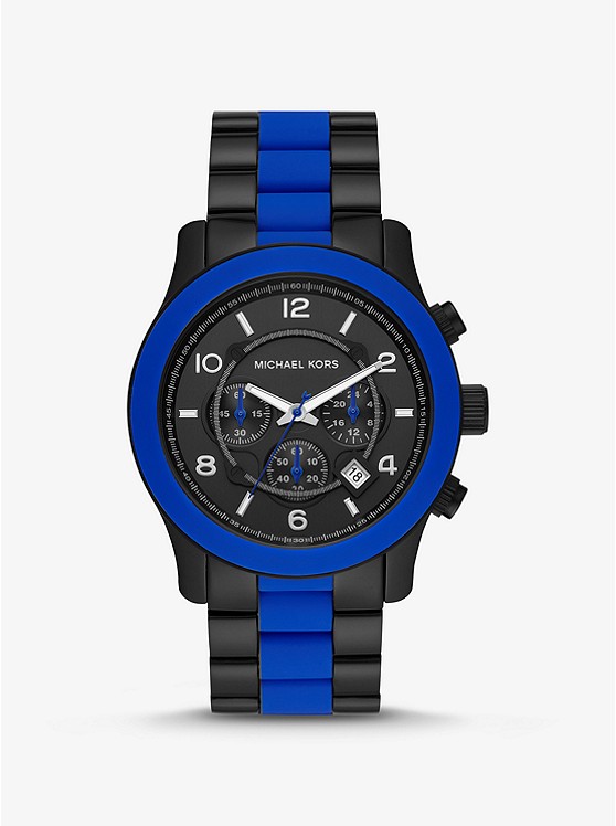 MK MK8756 Oversized Runway Black-Tone and Silicone Watch BLUE