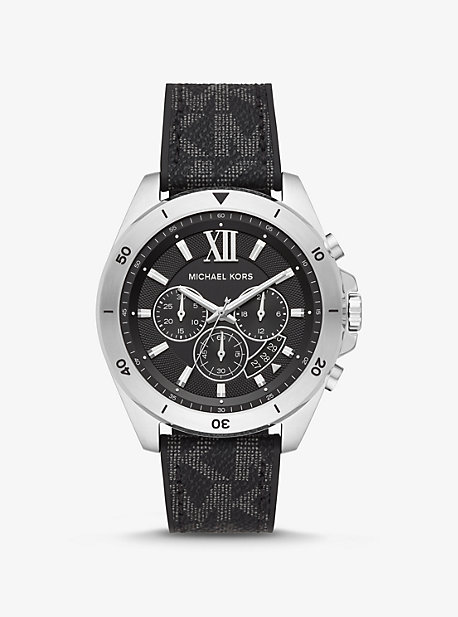 MK8850 - Oversized Brecken Logo and Silver-Tone Watch BLACK