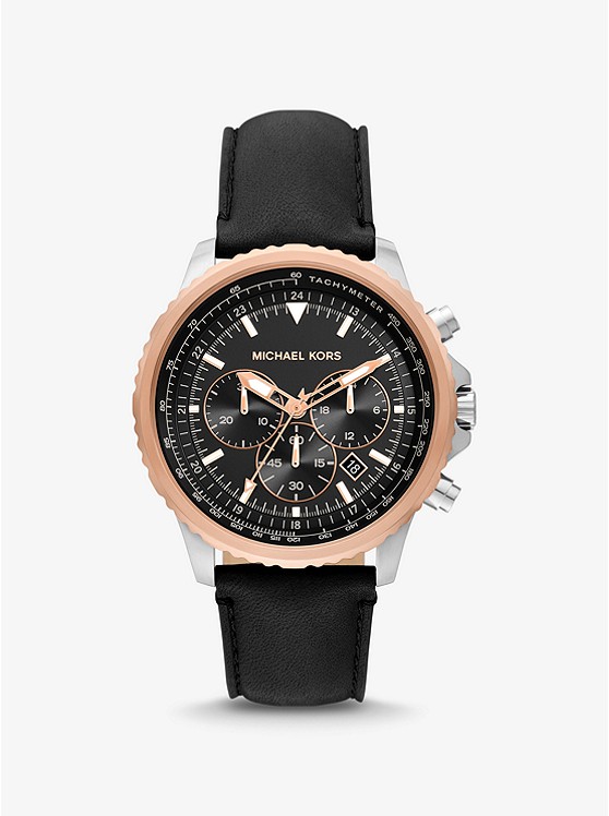 MK MK8905 Oversized Cortlandt Leather and Two-Tone Watch BLACK