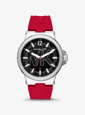MK8924 - Oversized Dylan Silver-Tone and Silicone Logo Watch RED