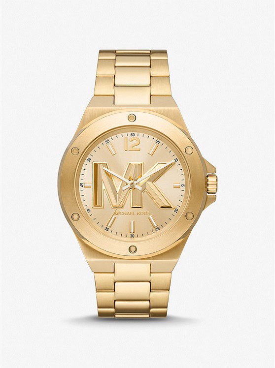 MK MK8939 Oversized Lennox Gold-Tone Logo Watch GOLD