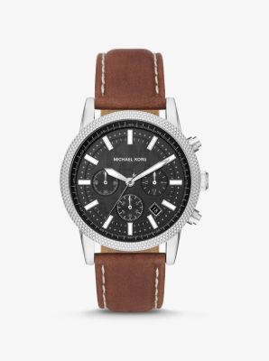 MK8955 - Oversized Hutton Silver-Tone and Leather Watch LUGGAGE