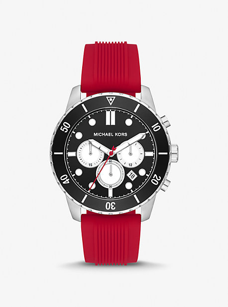 MK8973 - Oversized Cunningham Silver-Tone and Silicone Watch RED