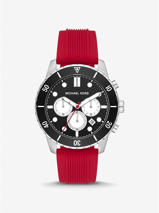 MK MK8973 Oversized Cunningham Silver-Tone and Silicone Watch RED
