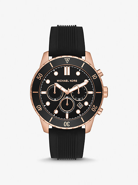 MK8974 - Oversized Cunningham Rose Gold-Tone and Silicone Watch BLACK