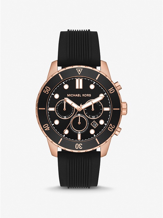 MK MK8974 Oversized Cunningham Rose Gold-Tone and Silicone Watch BLACK