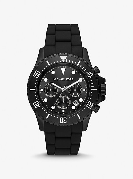 MK8980 - Oversized Everest Black-Tone and Silicone Watch BLACK
