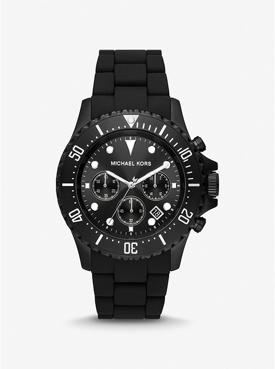 MK MK8980 Oversized Everest Black-Tone and Silicone Watch BLACK