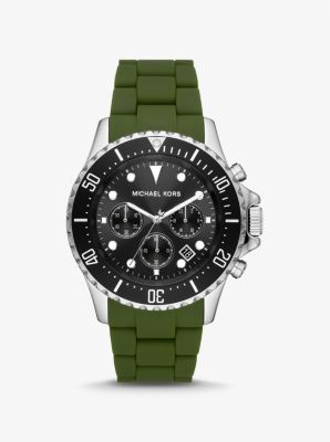 MK8981 - Oversized Everest Silver-Tone and Silicone Watch GREEN