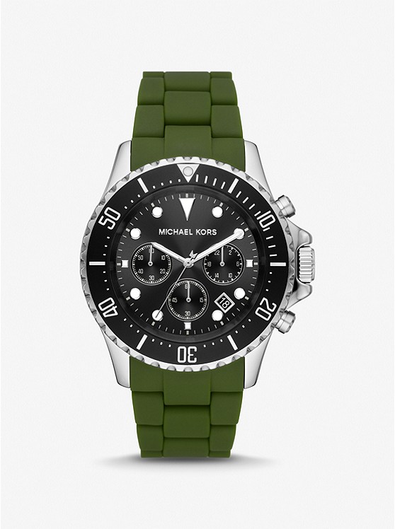 MK MK8981 Oversized Everest Silver-Tone and Silicone Watch GREEN
