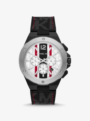 MK8982 - Oversized Lennox Stripe Silver-Tone Watch BLACK
