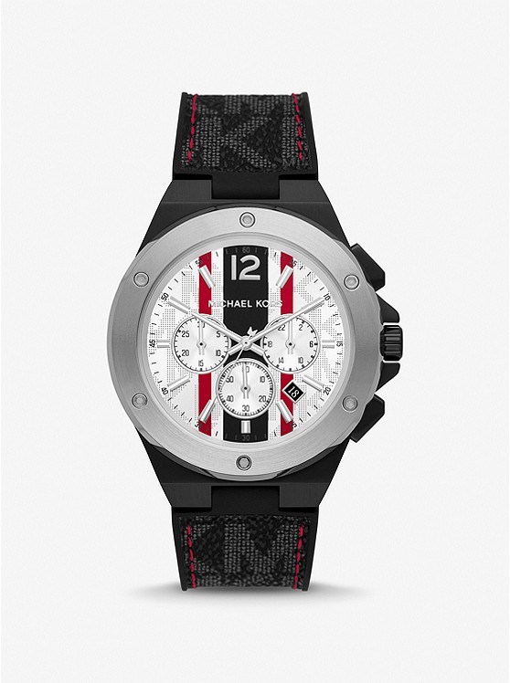 MK MK8982 Oversized Lennox Stripe Silver-Tone Watch BLACK