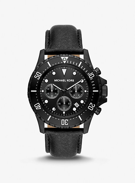 MK9053 - Oversized Everest Black-Tone and Leather Watch BLACK