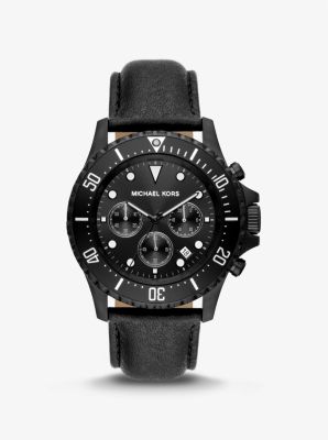 MK9053 - Oversized Everest Black-Tone and Leather Watch BLACK