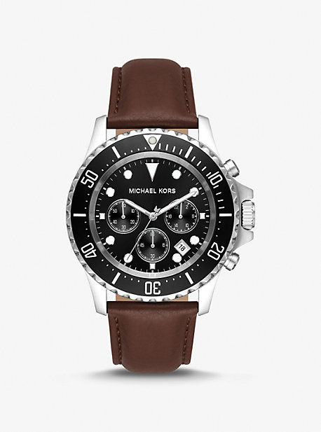 MK9054 - Oversized Everest Silver-Tone and Leather Watch SILVER