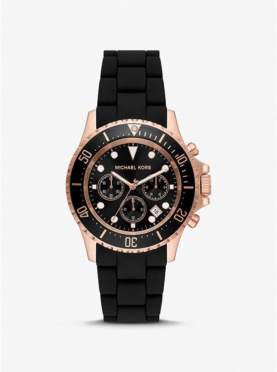 MK MK9055 Oversized Everest Rose Gold-Tone and Silicone Watch ROSE GOLD
