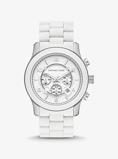 MK9076 - Oversized Slim Runway White-Tone Watch WHITE