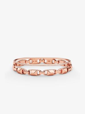 MKC1001AN - Precious Metal-Plated Sterling Silver Mercer Link Pavé Halo Bangle ROSE GOLD