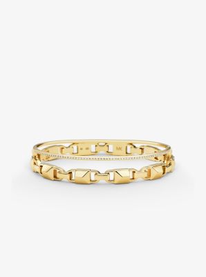 MKC1001AN - Precious Metal-Plated Sterling Silver Mercer Link Pavé Halo Bangle GOLD