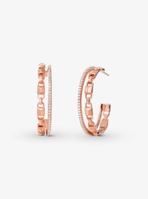 MKC1014AN - Precious Metal-Plated Sterling Silver Mercer Link Pavé Halo Hoops ROSE GOLD